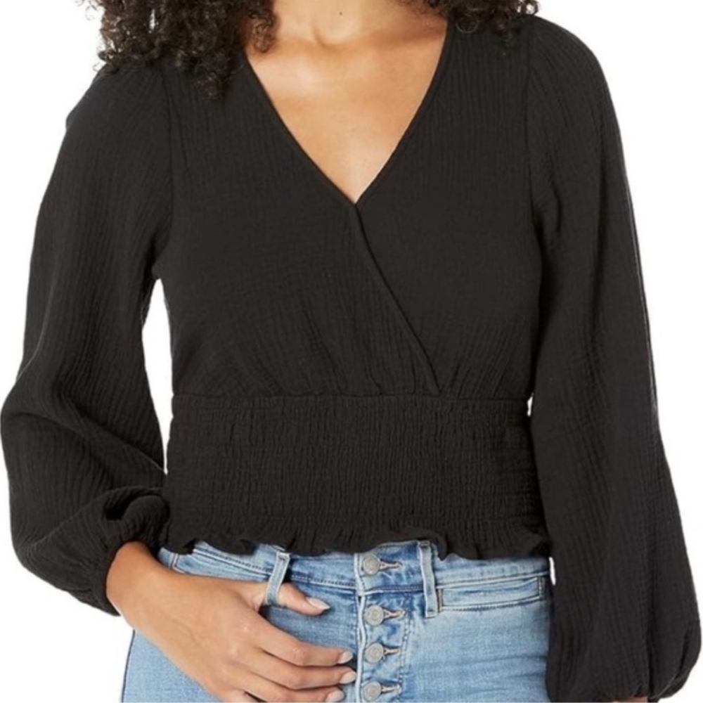 NWT Madewell Lightspun Julianne Smocked-Waist Top - Black - S
